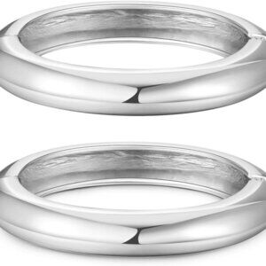 Trendy Silver Bangle Bracelets for Women - Geometric, Chunky, Open Wide Cuff, El